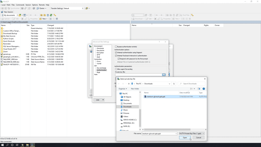 gcloud-winscp-sshk-key-import