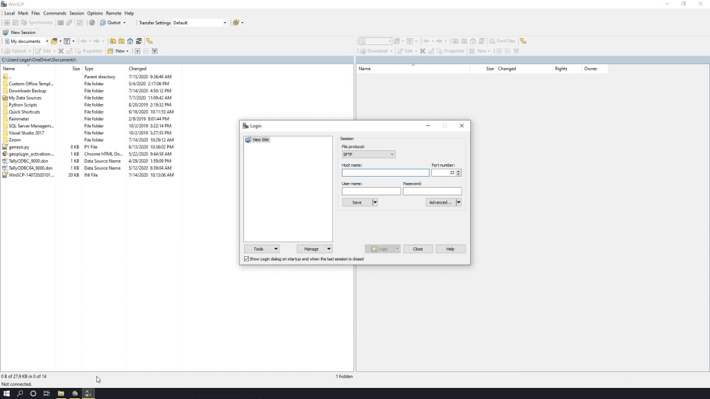 Open Winscp connection