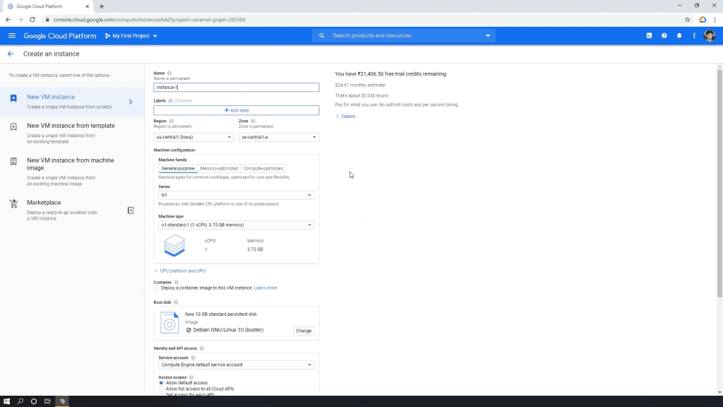 gcloud-vm-create-default-setup