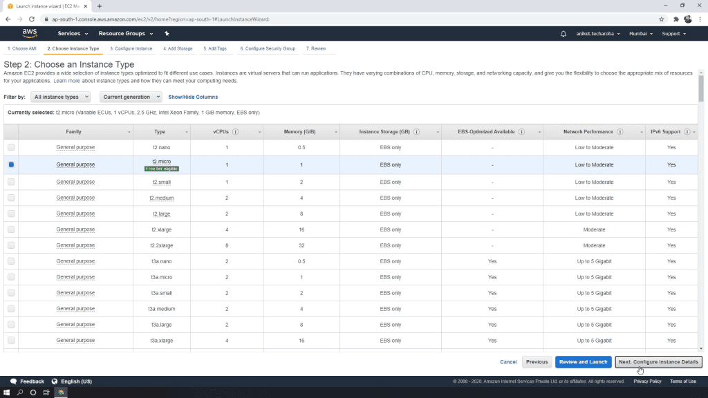 Choosing instance type