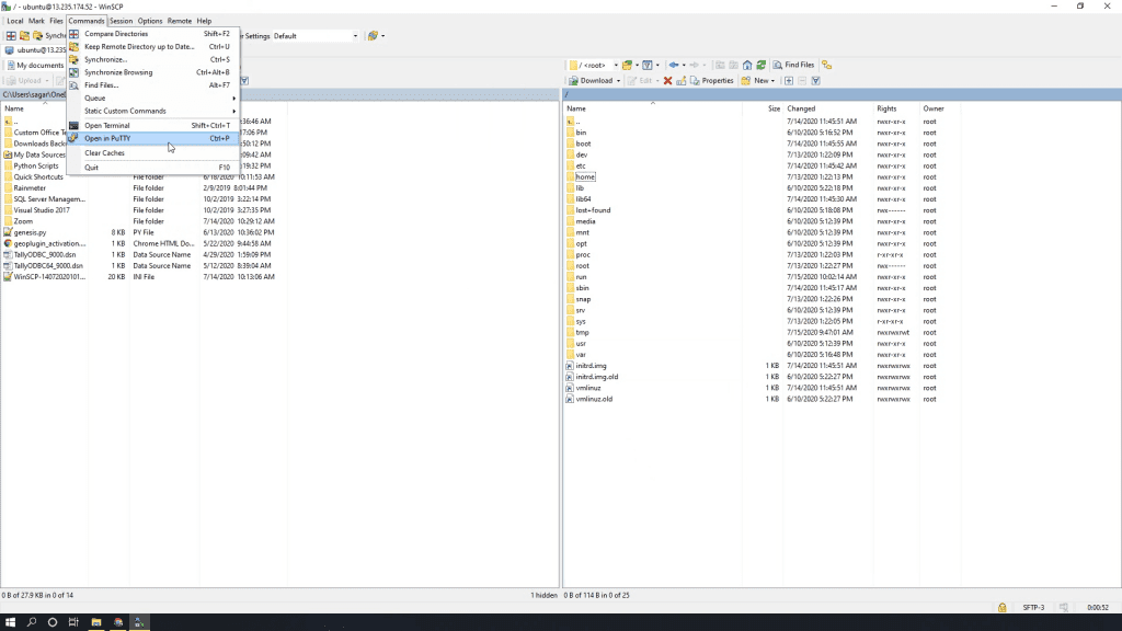 Opening Putty Terminal from menu after connecting with WinSCP