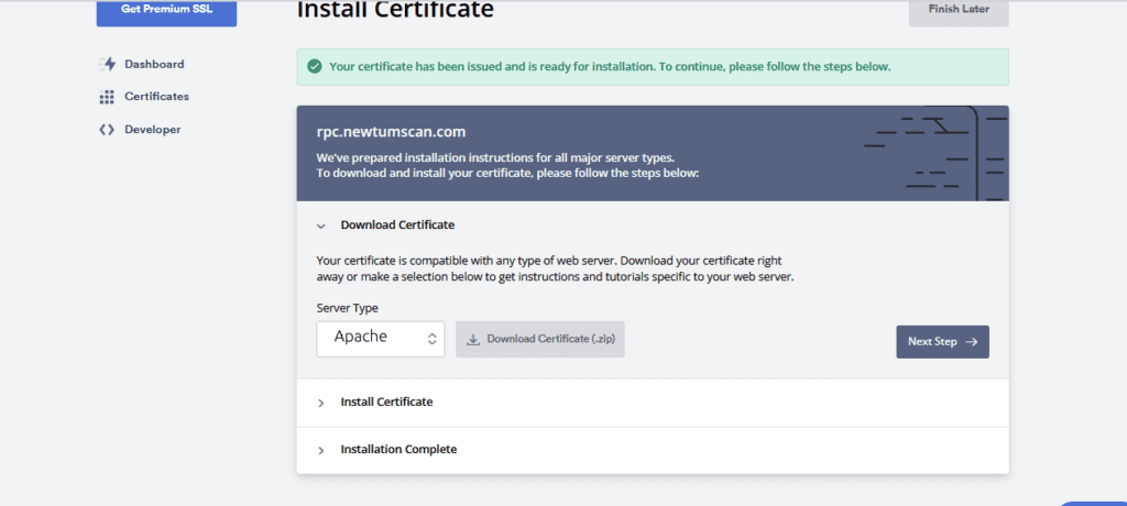 download certificate section