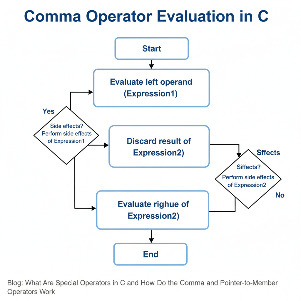 Flow diagram showing comma operator evaluation.