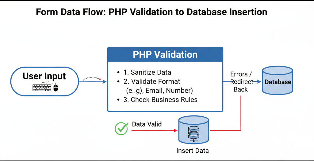 how PHP validates form data before database insertion