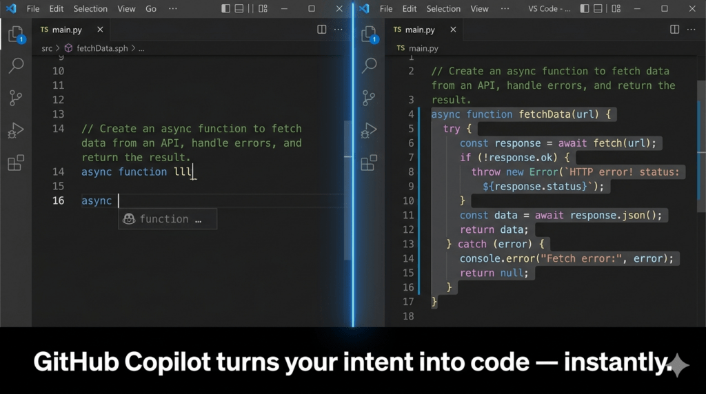 GitHub Copilot turns your intent into code - instantly