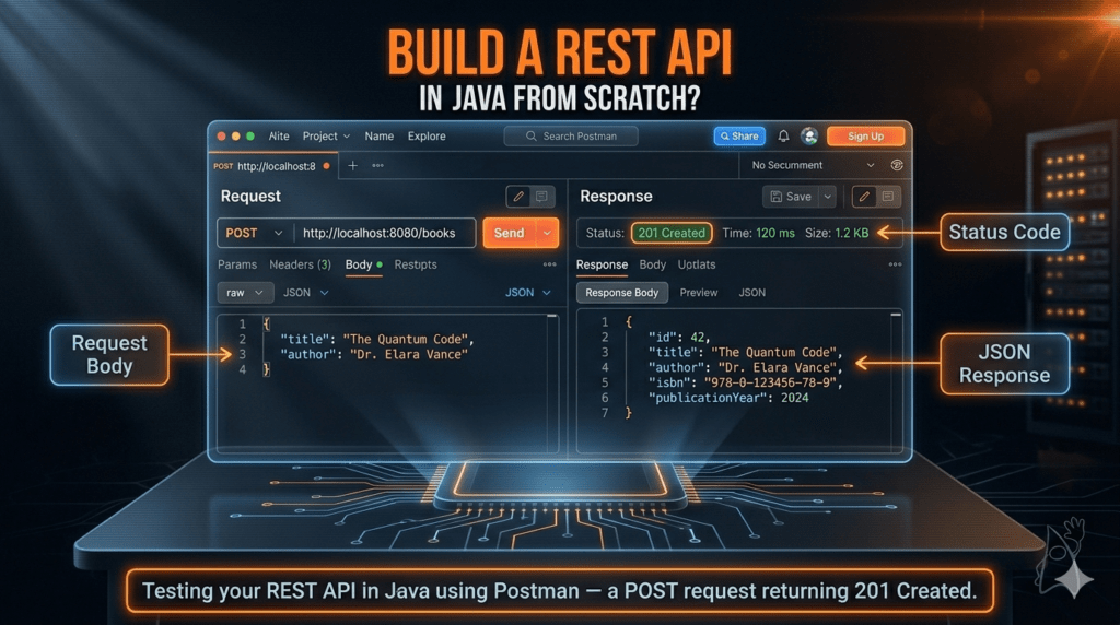 Testing your REST API in Java using Postman - a POST request returning 201 Created.