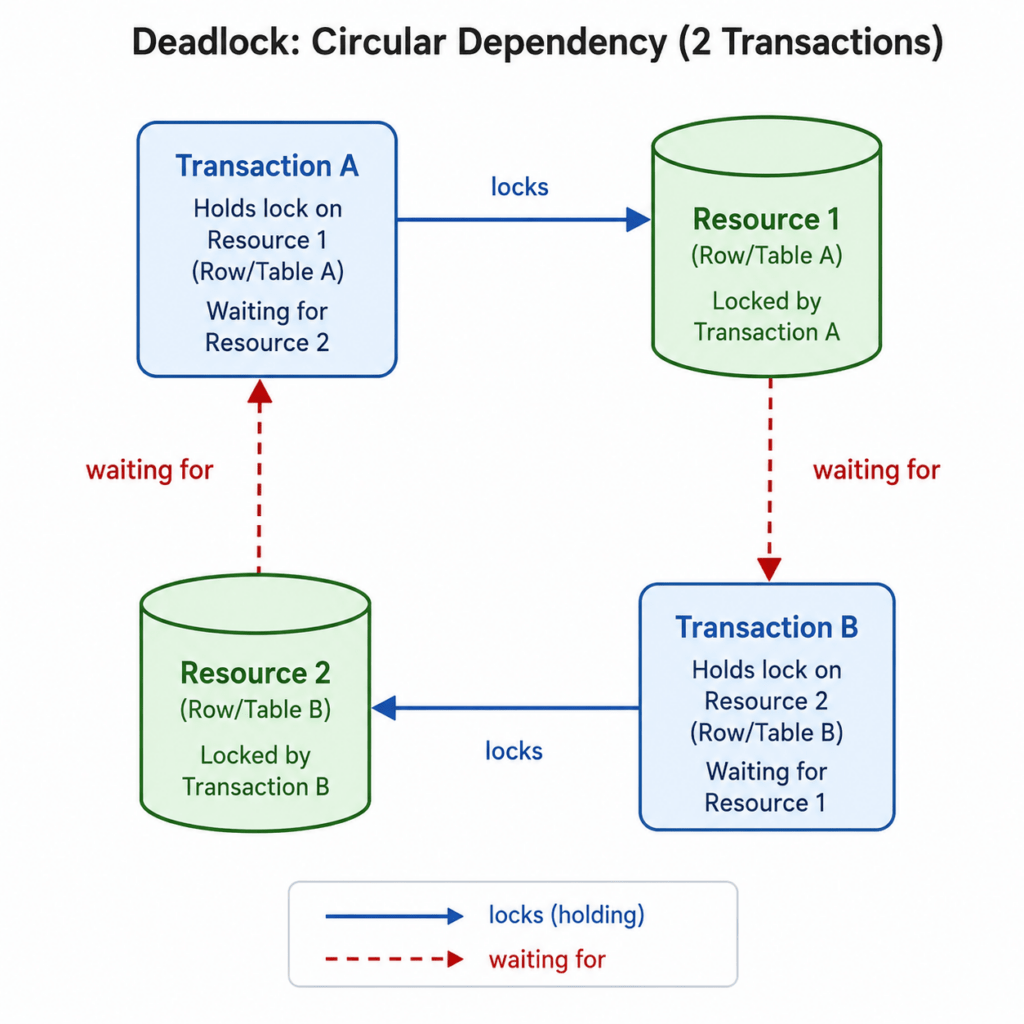 Database deadlock circular dependency diagram